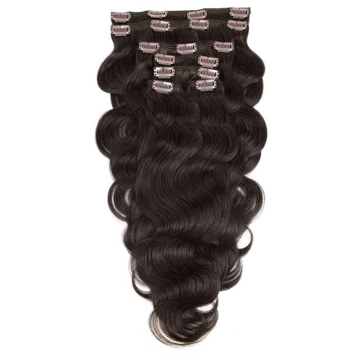Clip-In Wavy Human Hair Extensions #1c Midnight Brown