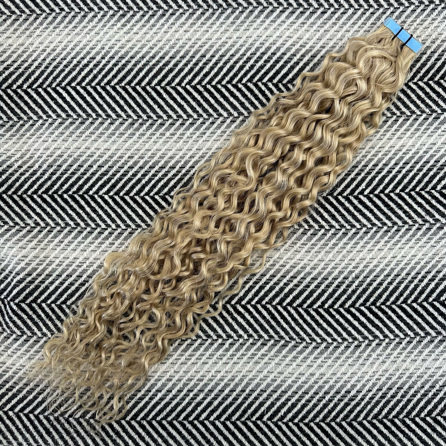 Curly Tape Human Hair Extensions 3B #17/1001 Cool Beige and Pearl Blonde Mix 20"