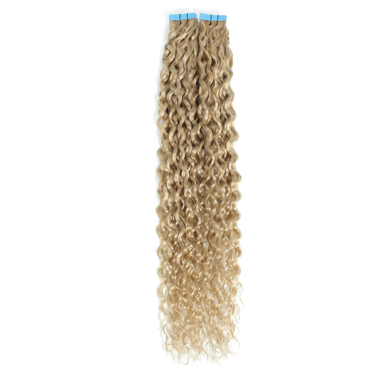 Curly Tape Human Hair Extensions 3B #17/1001 Cool Beige and Pearl Blonde Mix 20"