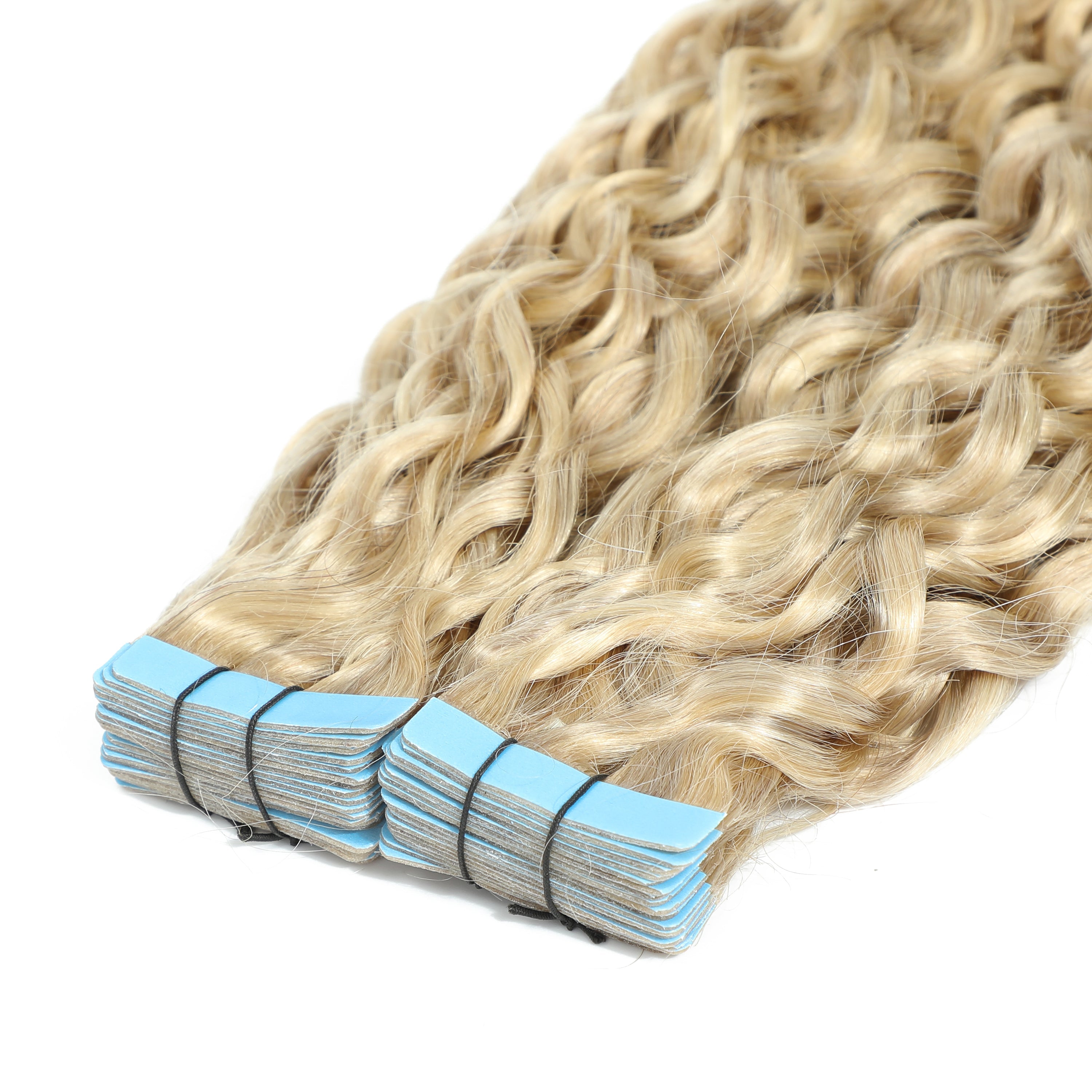 Curly Tape Human Hair Extensions 3B #17/1001 Cool Beige and Pearl Blonde Mix 20"