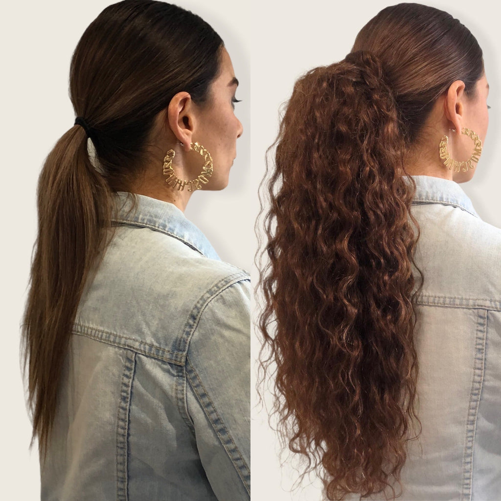 Curly Ponytail Human Hair Extensions #2c Chocolate Brown