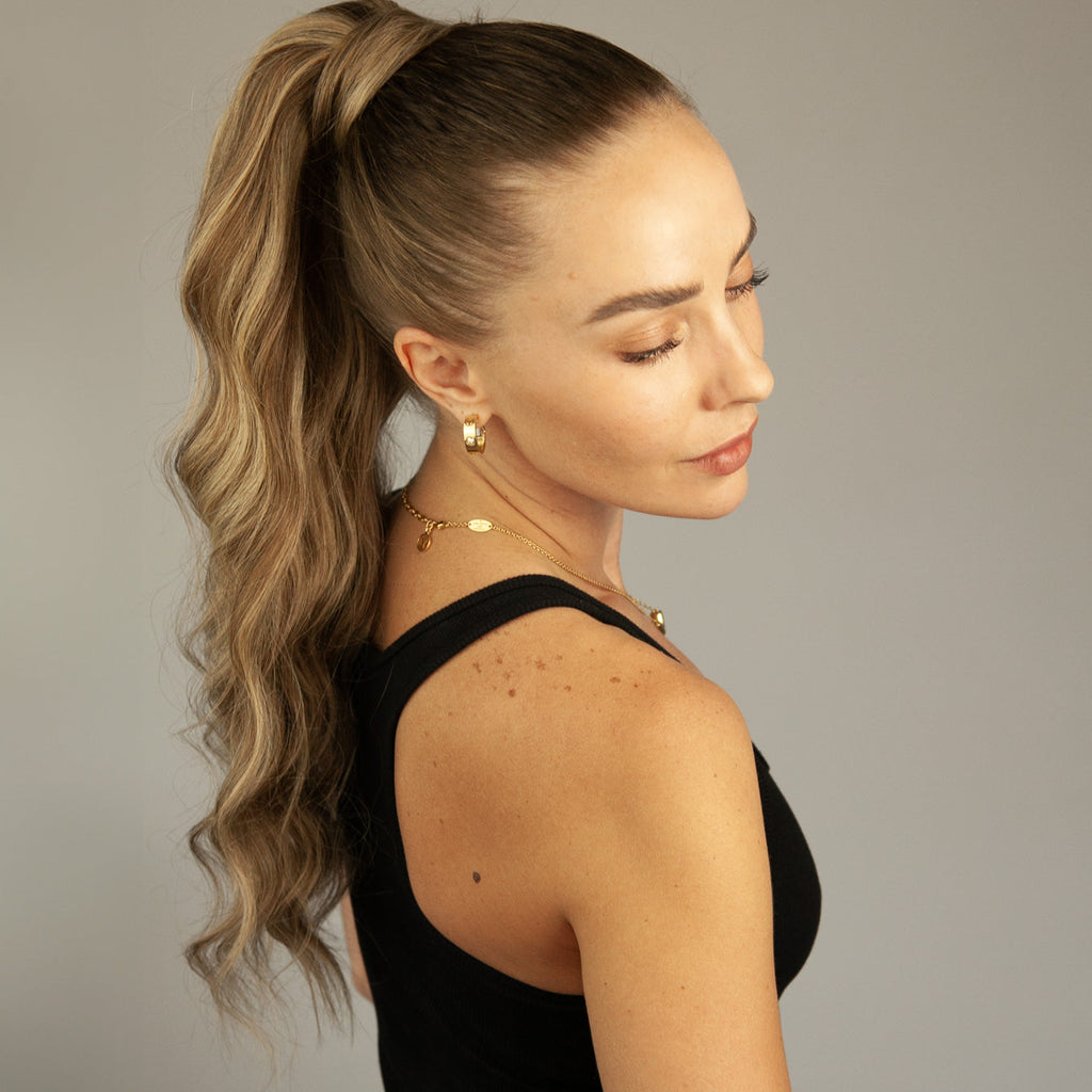 Ponytail Hair Extensions #18b/1001 Dark Ash Blonde and Pearl Blonde Mix