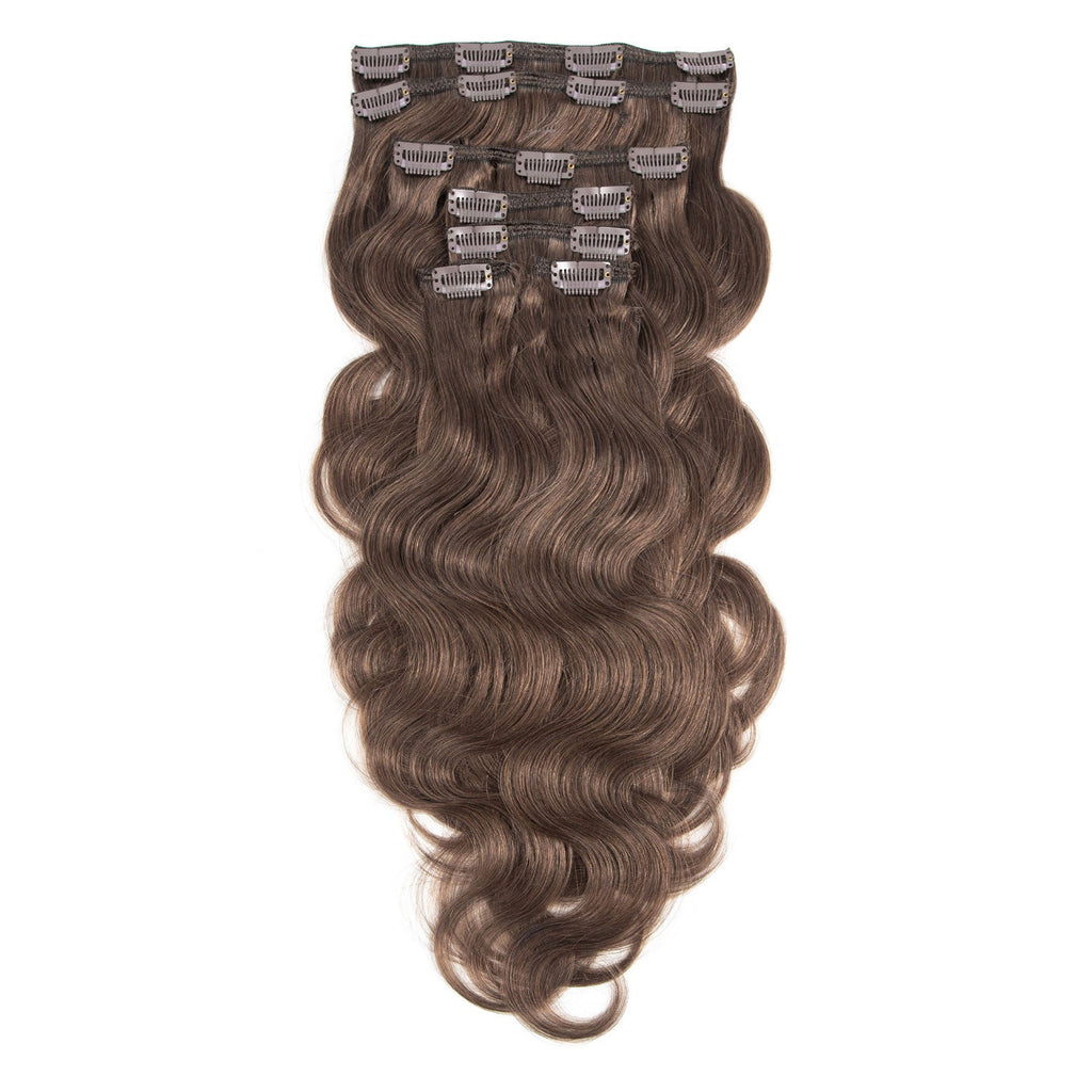 Clip In Wavy Human Hair Extensions #8a Ash Brown