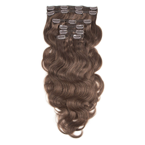 Clip In Wavy Human Hair Extensions #8a Ash Brown