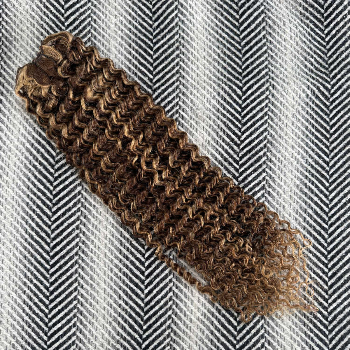 Curly Hair Clip In Human Hair Extensions 3C #4/27 Chestnut Brown & Bronzed Blonde Mix