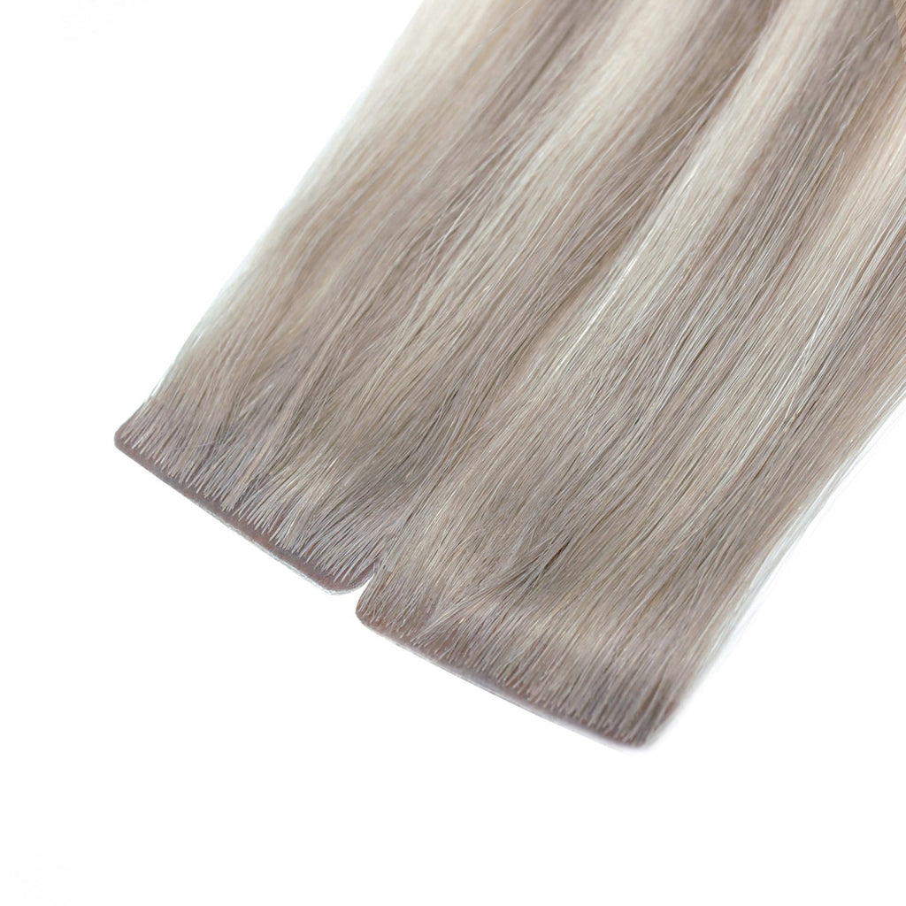 Double Drawn Invisible Tape Hair Extensions #7a/7a/60a Cool Ash & Ice Blonde Balayage Russian Virgin