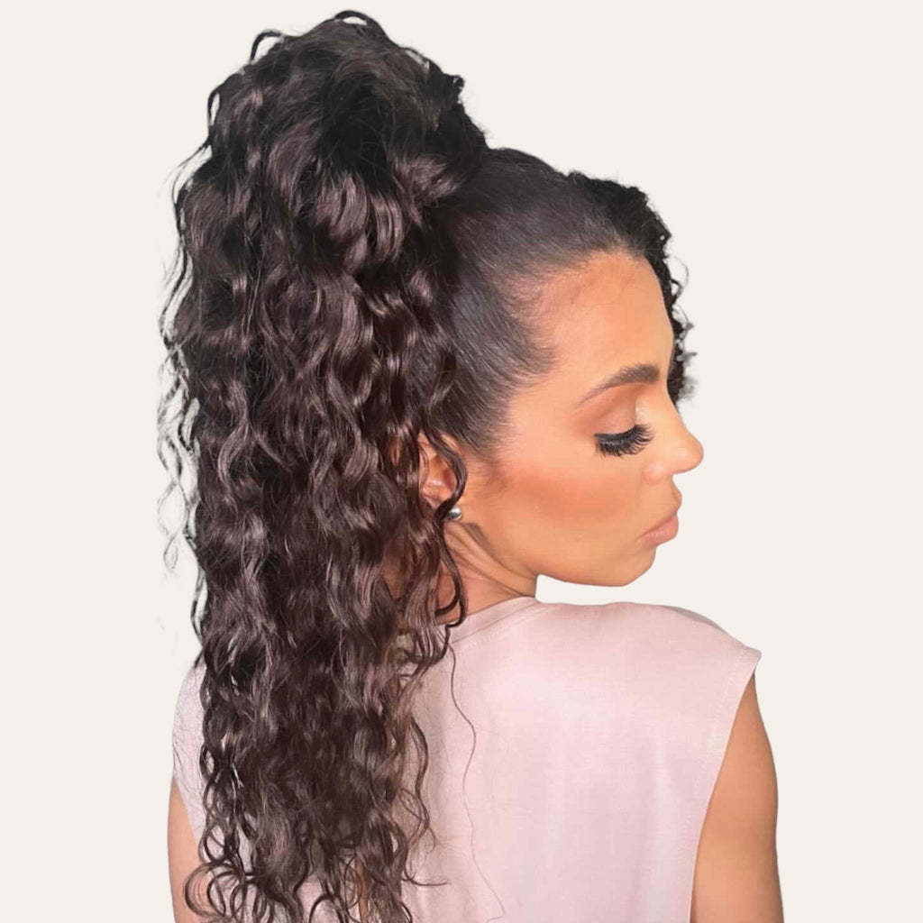 Curly Ponytail Human Hair Extensions #2c Chocolate Brown
