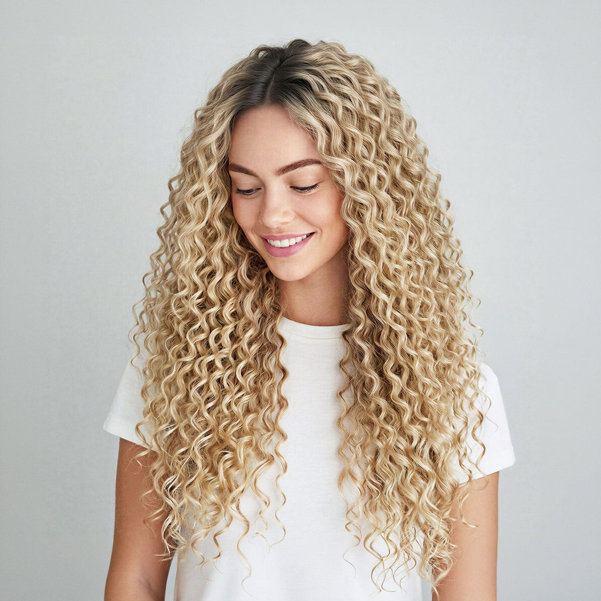 Curly Tape Human Hair Extensions 3B #17/1001 Cool Beige and Pearl Blonde Mix 20"