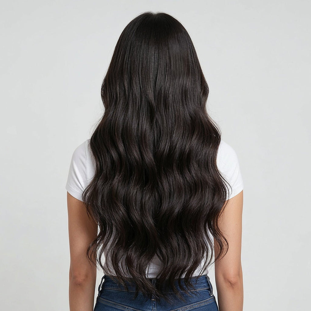 Clip In Wavy Human Hair Extensions #1c Midnight Brown