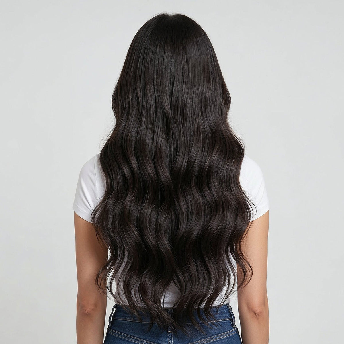 Clip In Wavy Human Hair Extensions #1c Midnight Brown