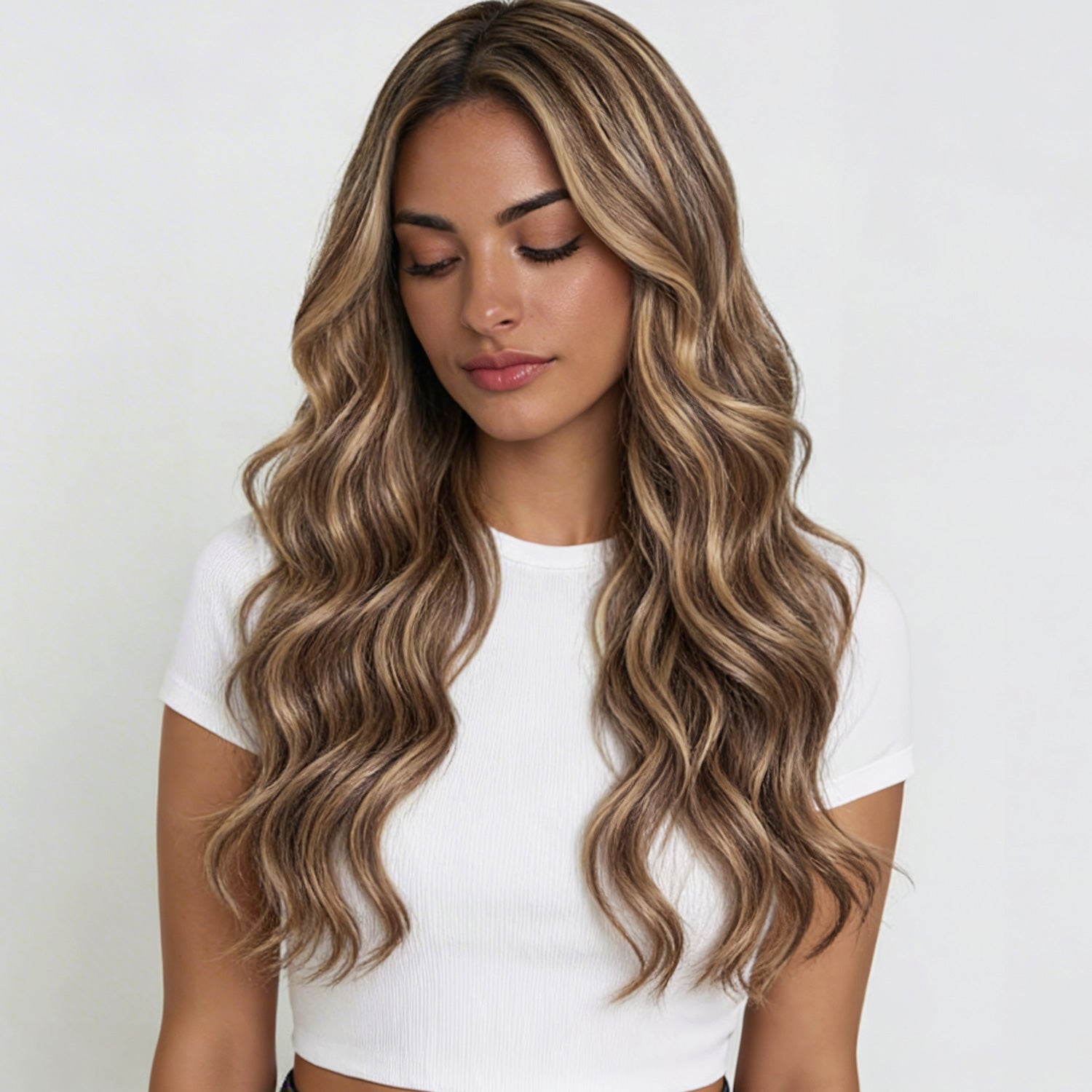 Weft Hair Extensions  #8/22 Cinnamon Brown & Sandy Blonde Mix