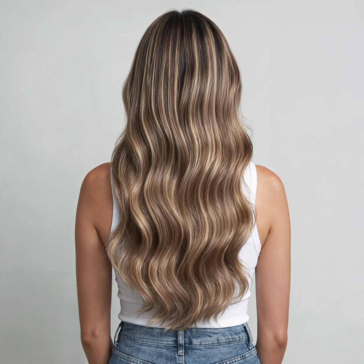 Weft Hair Extensions  #8/22 Cinnamon Brown & Sandy Blonde Mix