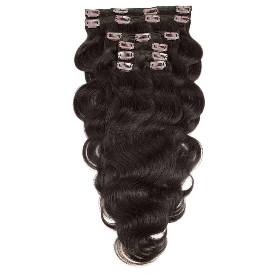 Clip In Wavy Human Hair Extensions #1c Midnight Brown