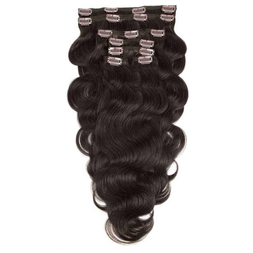 Clip In Wavy Human Hair Extensions #1c Midnight Brown