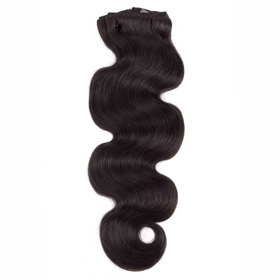 Clip In Wavy Human Hair Extensions #1c Midnight Brown